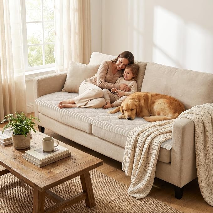 Smiry Couch Cover for Dogs Washable, Non Slip Fuzzy Pet Sofa Protector | Soft Thick Furniture Cover for Sofa, Loveseat and Sectional, Scratch & Pet Hair Resistant (White, 27.6" x 82.7") - Image 2