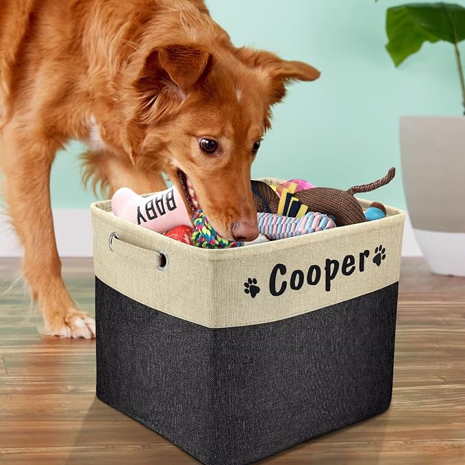 PET ARTIST Collapsible Dog Toy Storage Basket Bin with Personalized Pet's Name - Rectangular Storage Box Chest Organizer for Toys, Clothing, Apparel & Accessories (Black Big One) - Image 2