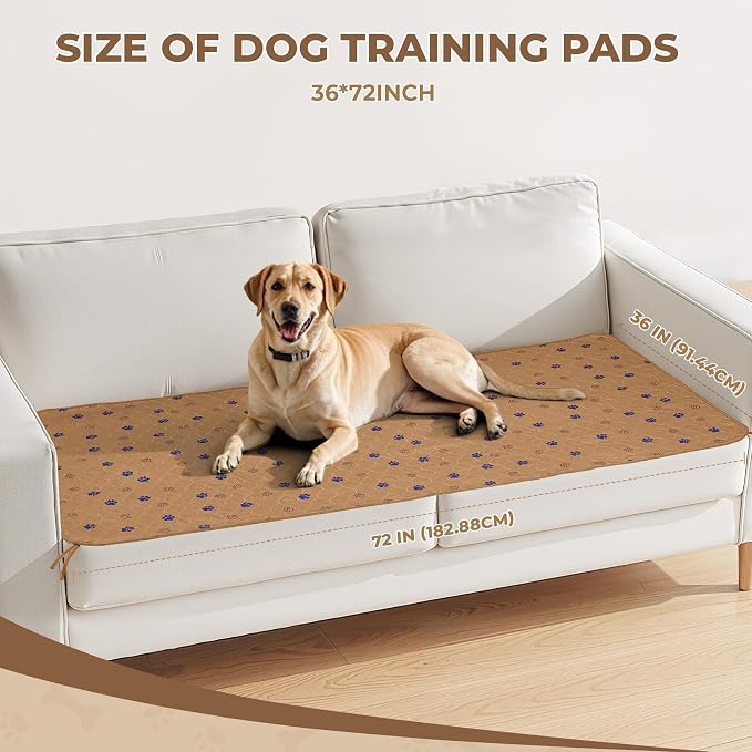 Fostanfly Washable Pee Pads for Dogs, Leak-Proof, 36"x72"-2 Pack, Brown | Ultra-Absorbent, Waterproof, Non-Slip, Large Reusable Pee Pads for Puppy Potty Training, Crate and Playpen with 8 Tie Straps - Image 2