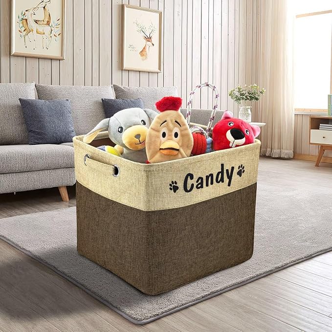 PET ARTIST Collapsible Toy Storage Basket Bin With Personalized Pet's Name - Rectangular Box Chest Organizer for Dog Toys, Clothing, Apparel & Accessories (Coffee Big One) - Image 2