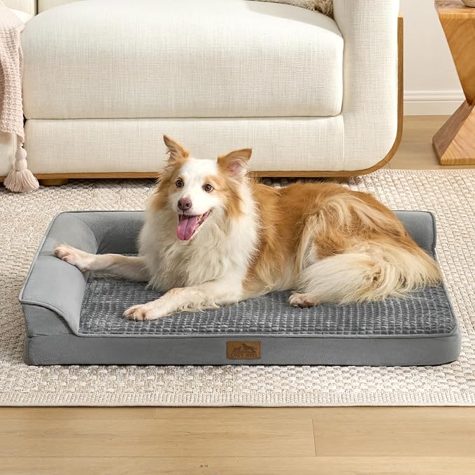 COZY KISS Orthopedic Dog Bed for Large Size Dog, XL Dogs Crate Bed, L Shaped Foam Anti-Slip Bottom Pet Cat Sofa with Washable Removable Cover, Suitable for Pet Up to 100 lbs, 42x30x7.5 inch, Grey - Image 7