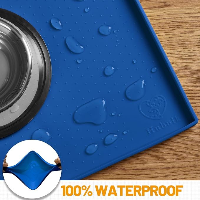 Hubulk Dog Feeding Mat,100% Waterproof BPA Free Silicone Pet Food and Water Bowl Placemat,Dishwasher, High Raised Edge to Prevent Spills,Nonslip Tray to Stop Messes on Floor (24"x16"x0.5", Navy) - Image 4