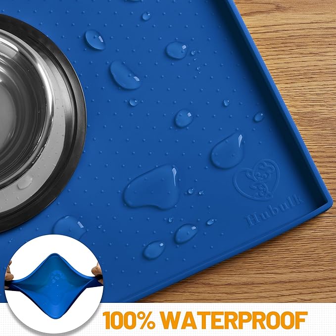 Hubulk Dog Feeding Mat,100% Waterproof Food Grade Silicone Pet Food and Water Bowl Placemat,Dishwasher, High Raised Edge to Prevent Spills,Nonslip Tray to Stop Messes on Floor (19"x12"x0.5", Navy) - Image 4