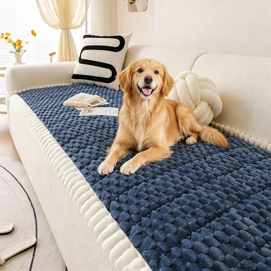 OTOB Couch Protector for Dogs Washable, Non Slip Pet Dog Sofa Couch Cover | Blue, 27.6" x 70.9", Fuzzy Soft Plush, Pet Friendly, All Seasons, Breathable, Modern, Thick Wear-Resistant by OTOB