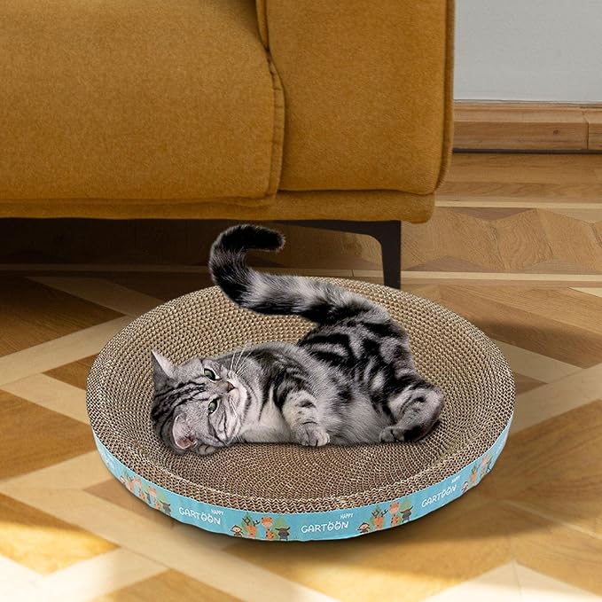 Cat Scratcher Cardboard, Cat Scratch Pad Bowl Nest for Indoor Cats Grinding Claw, Cat Scratching Board Corrugated Lounge Cat Beds, Round Giraffe 43cm - Image 5
