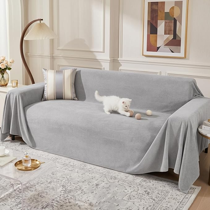 MEETSKY Couch Covers for 3 Cushion Couch Sofa, Washable Sectional Couch Covers L Shape Sofa Cover Soft Slipcovers Couch Furniture Protector for Pets Dogs Kids, 91" x 118", Light Grey by MEETSKY