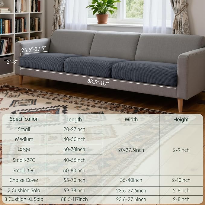 CHUN YI 3 Piece Couch Cushion Covers for XL-Sofa Seat Slipcovers Suitable with Spandex Jacquard Washable Fabric (3 Piece XL-Sofa Cushion Covers, Grey) - Image 3