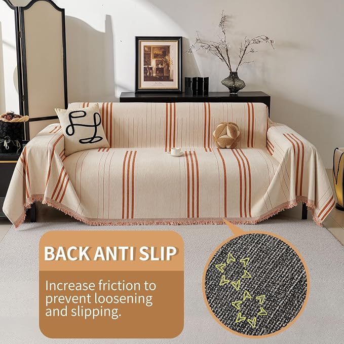 Boho Couch Covers for Sofa Washable Sofa Covers for 3 Cushion Couch Soft Non Slip Couch Covers for Sectional Sofa Dog Pet Furniture Protector﻿ (Orange, 71"*118") - Image 3