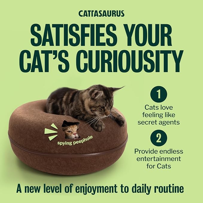 Cattasaurus Peekaboo Cat Cave Donut for Multiple & Large Cats up to 30-45 lbs, 3-in-1 Self Warming Cat Bed, Tunnel & Scratcher for Indoor Cats, Washable & Detachable Small Dog Bed (Brown, Jumbo) - Image 6