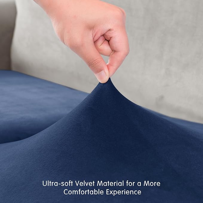 Hokway Velvet Couch Cushion Covers Water Resistant Seat Covers Stretch Sofa Cushion Protector(3 Cushion XL-Sofa, Navy) - Image 7