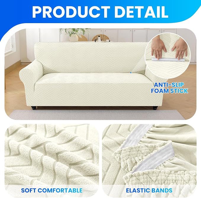 Stretch Sofa Cover Non-Slip Washable Furniture Protector | Stretch, 31"-46".Soft, Non Skid Foam, Elastic Bottom, Machine Washable, for Kids & Pets, Couch & Sofa, Beige Yellow - Image 5