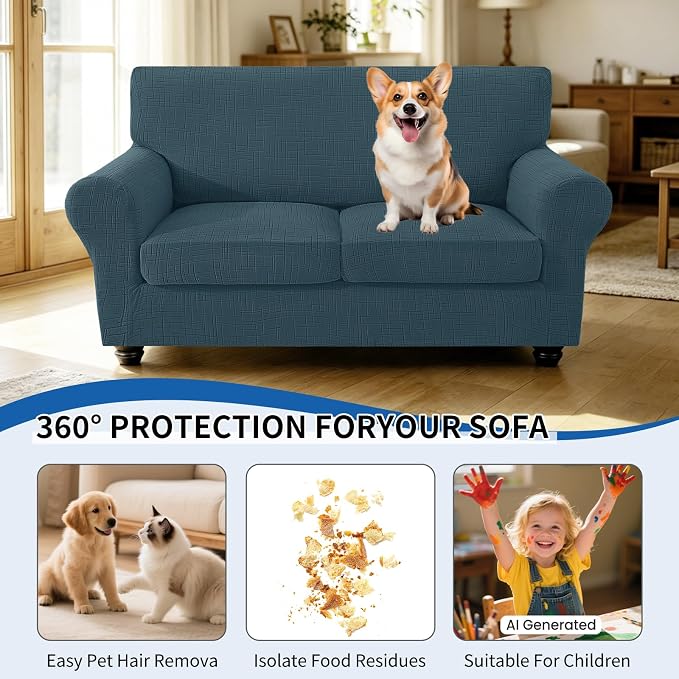 CYCMCAO 3 Piece Stretch Sofa Cover Couch Covers for 2 Cushion Couch, Non Slip Loveseat Covers, Sofa Covers Washable with Elastic Bottom for Kids, Dogs (Forest Green), 55"-69" (2 Cushion Loveseat) - Image 5