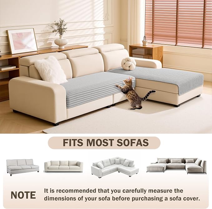MEETSKY 100% Waterproof Couch Cover for Sectional Sofa, 2 Pieces Washable Non Slip Couch Covers for 2 Cushion L Shape, Sofa Slipcover Furniture Protector for Dogs, Light Grey, Large, 35"x63"+35"x63" - Image 2