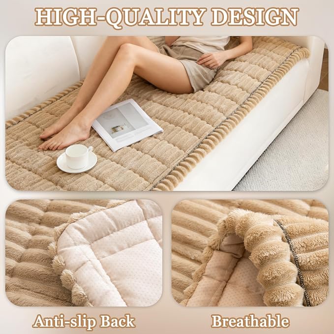Couch Cover for Dogs, Non Slip Washable Sofa Protector Pet Friendly | Brown Fuzzy For 3 Cushion Couch, Protector for All Sofas (27.6" x 70.9") - Image 6