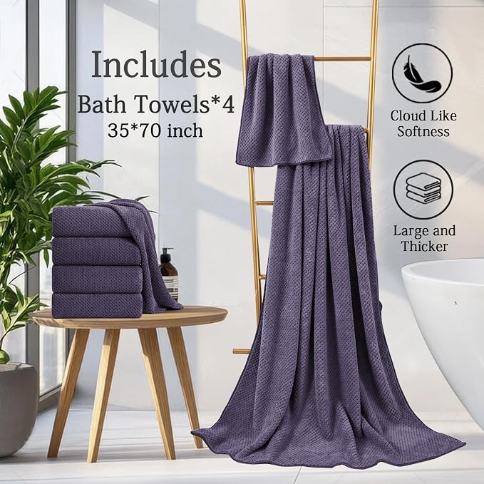 Extra Large Bath Towels Set 35x70 Inches - Purple Luxury 600 GSM Oversized Bath Sheet Towel,Ultra Soft Microfiber - Quick Dry,Highly Absorbent Shower Towels Spa Hotel Bathroom Towel Set (4-Pack) - Image 6