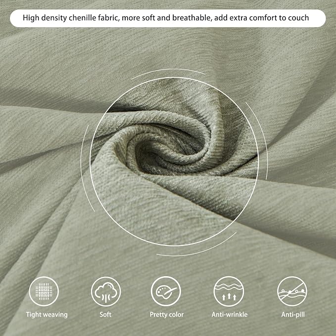 DREAMINGO Sofa Covers Washable Thick Chenille Couch Cover for 2 Cushion Couch Sofa Multi-Use Couch Cover Blanket Modern Pet Furniture Protector Sectional Couch Slipcover 71"x118", Sage Green - Image 4