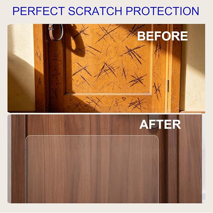 KEBE Door Scratch Protector, Large 36" x 24" & 0.8mm Thick Heavy Duty Anti-Scratch Shield, Clear Door Guard with Strong Removable Adhesive, Easy-to-Install Dog Cat Scratch Guard for Indoors Outdoors - Image 2