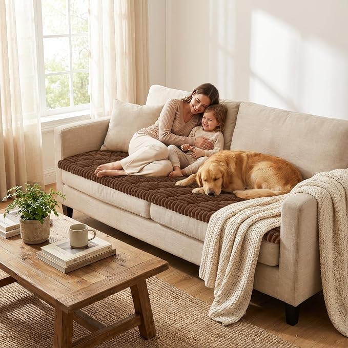 Smiry Couch Cover for Dogs Washable, Non Slip Fuzzy Pet Sofa Protector | Soft Thick Furniture Cover for Sofa, Loveseat and Sectional, Scratch & Pet Hair Resistant (Chocolate, 27.6" x 88") - Image 2