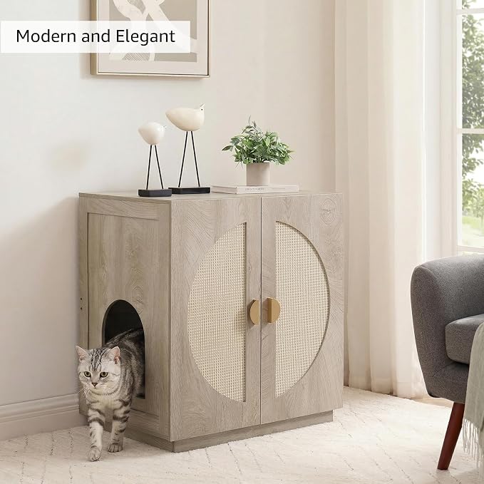 unipaws Tall Cat Litter Box Enclosure for Tall or Top Entry Litter Box | Hidden Litter Box Cover with Shelves, Kitty Enclosed Litter Box Cabinet, Cat Box Furniture - Image 2