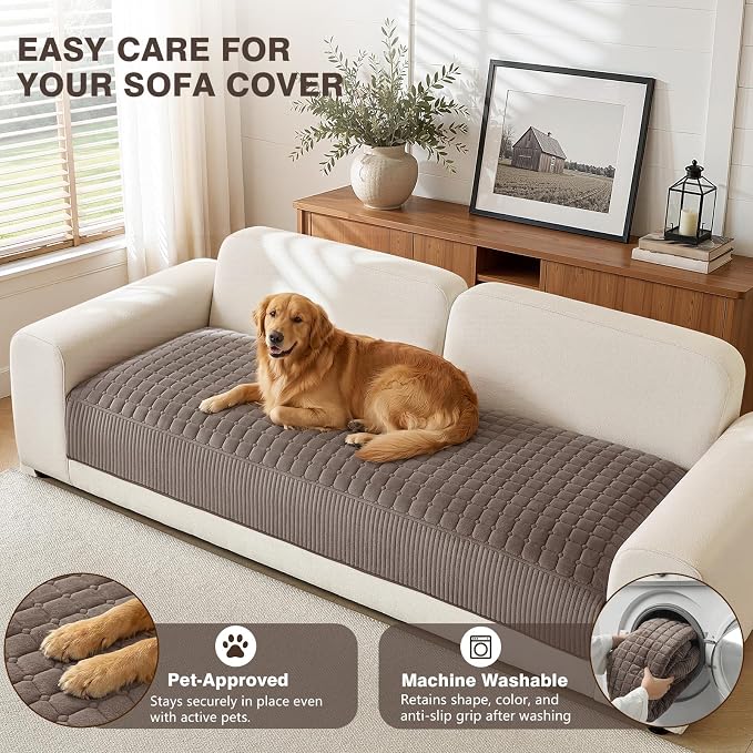 OHSIO Soft Plush Couch Cover for Sofa, Washable Milk Velvet Sofa Slipcover, Non-Slip Furniture Protector for 1 2 3 Seater Couch, Dogs, Pets and Kids(Brown, 35.43'' x 94.49'') - Image 4