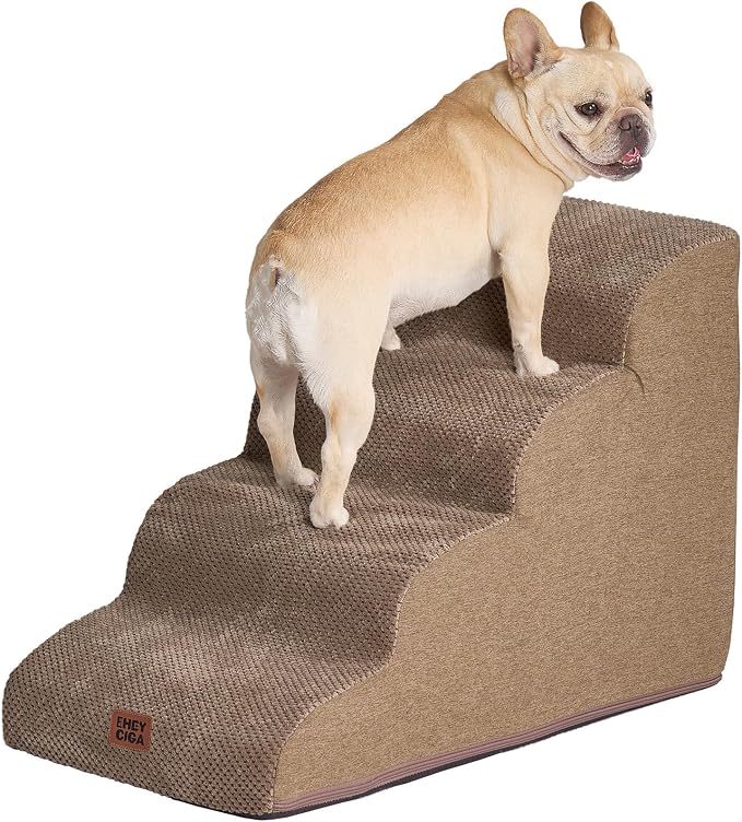 EHEYCIGA Curved Dog Stairs Ramp for High Beds 19.7" H, 4-Step Dog Steps for Small Dogs and Cats, Pet Stairs for High Bed Climbing, Non-Slip Balanced Pet Step Indoor, Camel - Image 9