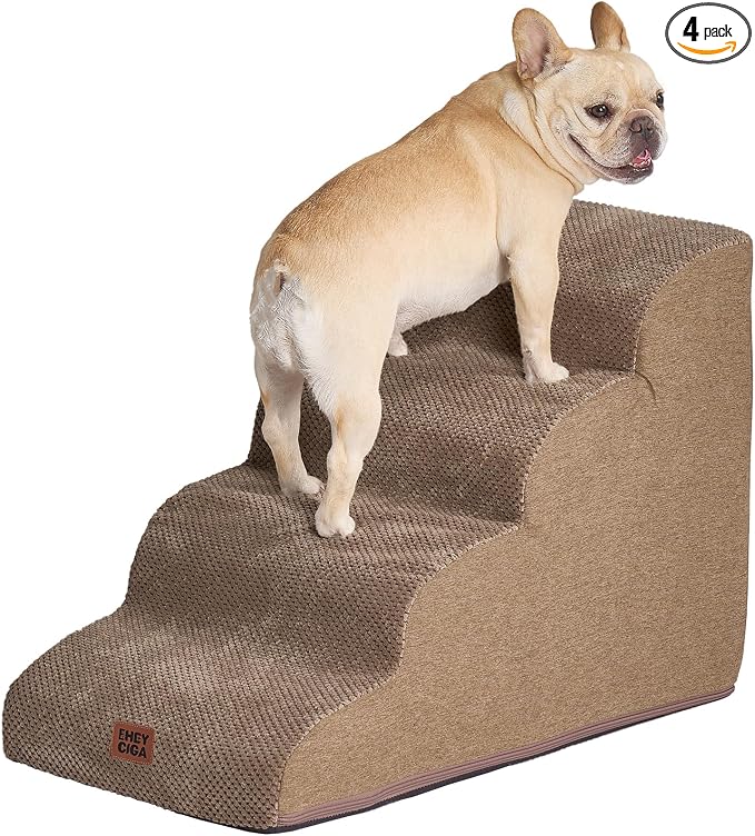 EHEYCIGA Curved Dog Stairs Ramp for High Beds 19.7" H, 4-Step Dog Steps for Small Dogs and Cats, Pet Stairs for High Bed Climbing, Non-Slip Balanced Pet Step Indoor, Camel by EHEYCIGA