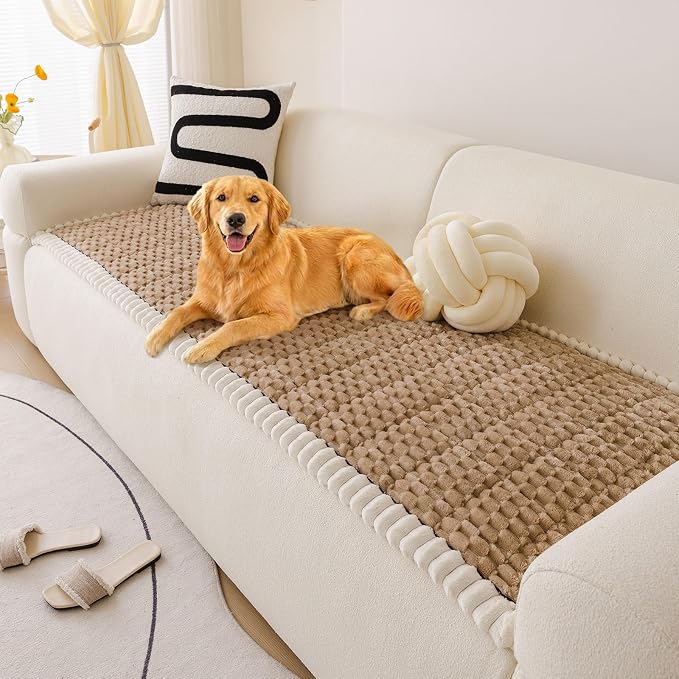 Faux Fur Couch Cover for Dogs Washable, Soft Cozy Non Slip Sectional Sofa Cover, Pet Couch Covers for 3 Cushion Sofa L Shaped, Furniture Protector for Pets Kids(Coffee,28"x59") by WelcometoXSlive