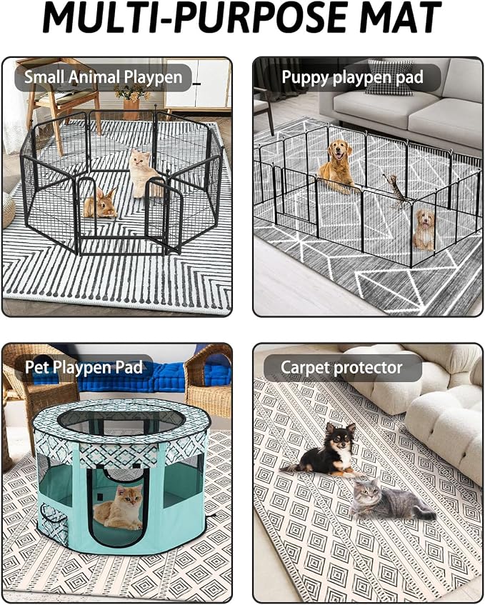 BNOSDM 79"" X 55"" Washable Bunny Cage Liners Large Rug for Rabbits Large Non Slip Pad for Bunnies Resuable Rabbit Liner for Chinchillas Cats Guinea Pigs Ferrets Dogs, Grey+black - Image 5