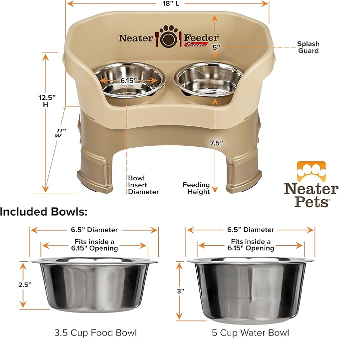 Neater Feeder Deluxe Mess-Proof Elevated Dog Bowls for Medium Dogs (19–40 lbs), 2 Height Adjustable (10” & 12.5”) No-Spill Raised Dog Bowl Stand, Stainless Steel Food Bowl Set, Made in USA, Cappuccino - Image 8