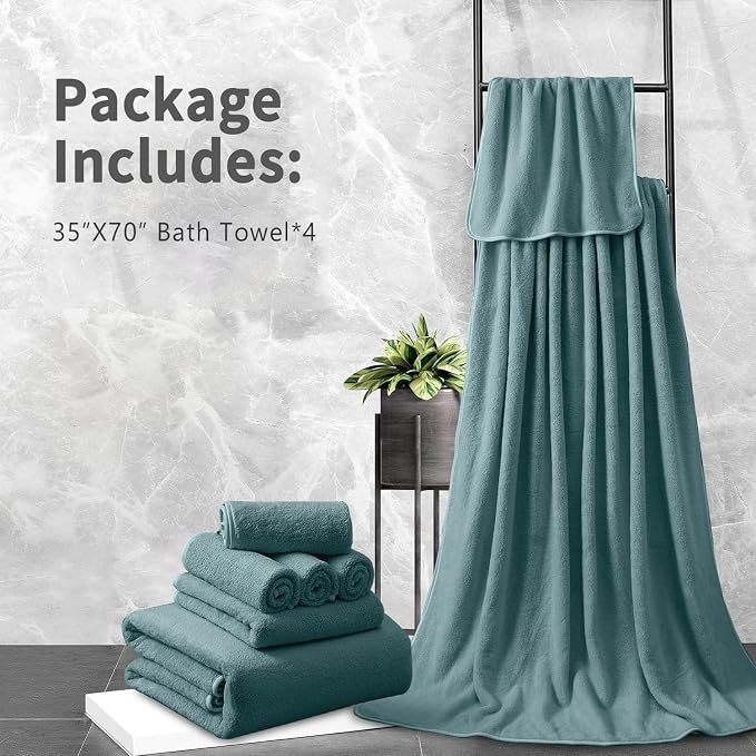 Extra Large Bath Sheet 4 Piece (35"x70")-Ultra Soft Oversized Bath Towel,Bath Sheet Set for Bathroom Hotel,Highly Absorbent Quick Dry Shower Towel Set for Adults,Bathroom Towel-Pine Green - Image 6