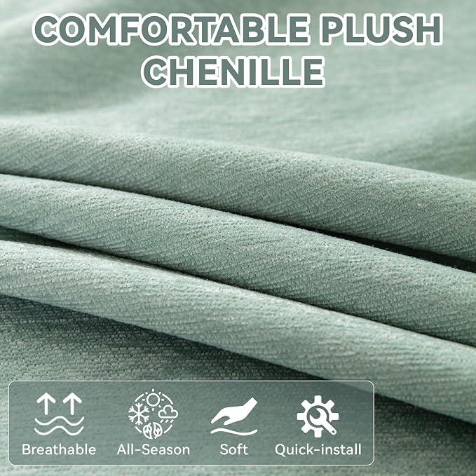 VClife Fresh Sage Green Couch Cover for Sectional Sofa, Soft Chenille Dog Couch Cover for 2 Cushion Couch Pet Friendly Sofa Slipcover Washable Sofa Covers with Floral Lace, 71"X118" - Image 4