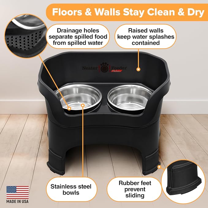 Neater Feeder Deluxe Mess-Proof Elevated Dog Bowls for Large Dogs (40+ lbs), 2 Height Adjustable (14.5” & 17.5”) No-Spill Raised Dog Bowl Stand, Stainless Steel Food Bowl Set, Made in USA, Black - Image 5