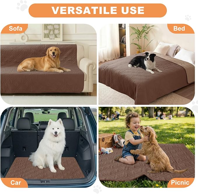 100% Waterproof Dog Bed Cover Pet Blanket 68"x82", 7-Layer Reversible Washable Bed Mat for Furniture Couch Sofa Car (Dark Brown+Taupe) - Image 4