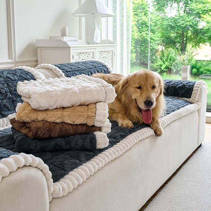 Fuzzy Couch Covers for Dogs, Non Slip Thick Dog Couch Cover Protector, Plush Pet Couch Covers for Sofa Washable, Soft Sofa Cushion Slipcovers Pet Friendly(1PC, Dark Grey, 27.6”x82.7”) - Image 2