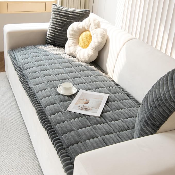 Thick Pet Couch Covers for Sofa (27.6"x70.9",Stripe Grey) | Soft Sofa Covers for 3 Cushion Couch, Machine Washable，Non Slip Sofa Cover, Flannel Dog Pet Friendly Couch Covers Protector by TIANXINBAOBEI