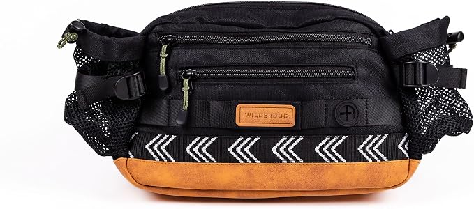 Wilderdog Mega Hip Pack with 3-Liter Capacity, Two Mesh Water Bottle Pockets, Interior Key Loops, Adjustable Straps, and Poop Bag Dispenser (Black) by WILDERDOG