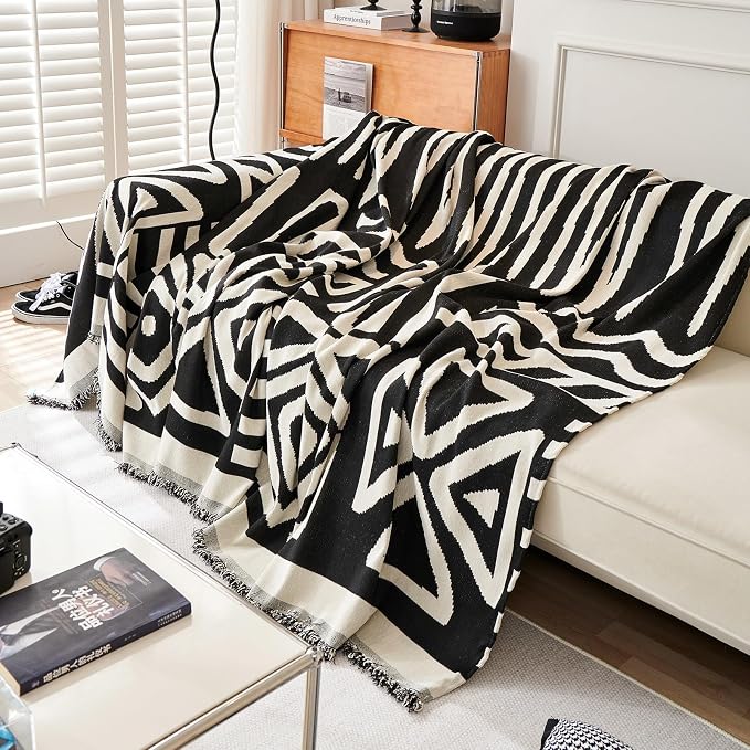 71" x 118" Chenille Couch Cover with Black Geometry Pattern for Sectional Sofa Loveseat Futon L Shaped Cover Reversible Sofa Slipcover Non Slip Sofa Cover Pet Cat Protector Washable - Image 5