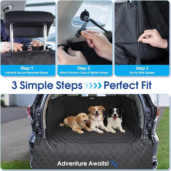 ALLANSING SUV Cargo Liner for Dogs - Heavy-Duty 900D Oxford Waterproof Pet Cargo Protector with 3-Sided Zippered All-Round Protection & TPU Suction Cups, Fits Midsize & Large SUVs and Minivans - Image 6