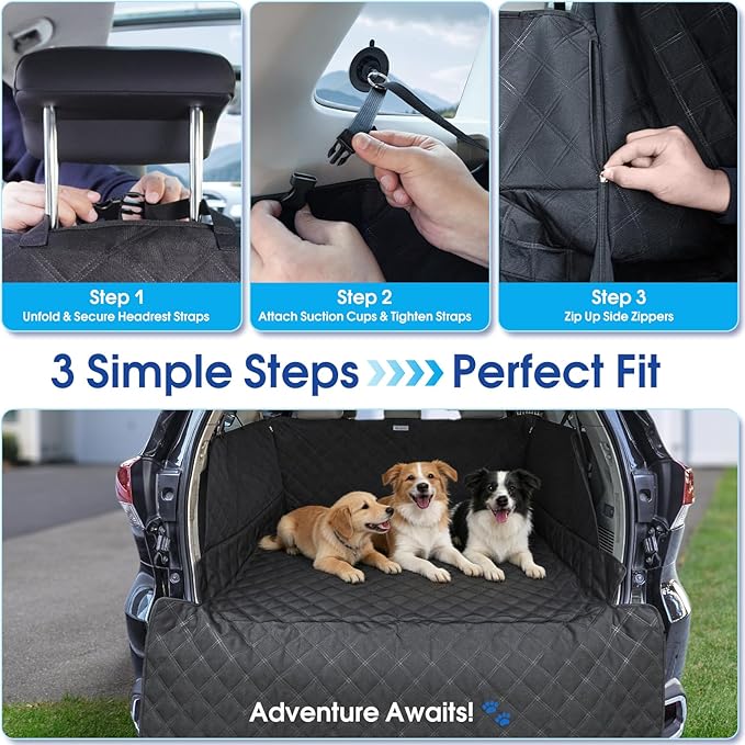 ALLANSING SUV Cargo Liner for Dogs - Heavy-Duty 900D Oxford Waterproof Pet Cargo Protector with 3-Sided Zippered All-Round Protection & TPU Suction Cups, Fits Compact SUVs - Image 6
