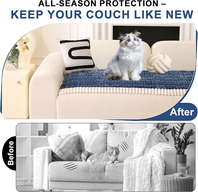 OTOB Dog Couch Cover Protector Washable, Non Slip Pet Sofa Furniture Covers | Blue, 27.6" x 82.7", Fuzzy Soft Plush, Pet Friendly, All Seasons, Breathable, Modern, Thick Wear-Resistant - Image 2