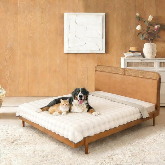 Waterproof Dog Bed Cover, Dog Pad Soft Plush Pet Blanket with Anti-Slip Back for Bed Couch Sofa, Furniture Protector for Small, Medium and Large Dogs and Cats (White-Bubble, 82"x82") by SNUGGLESINTO