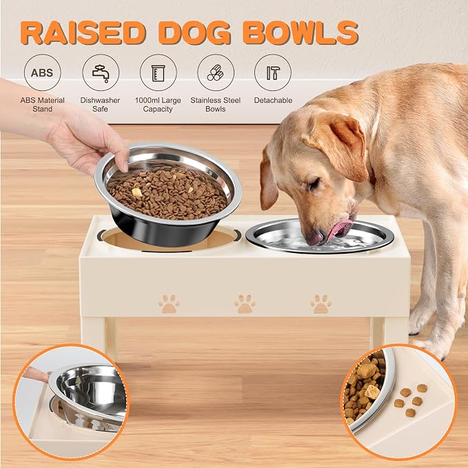 Elevated Dog Bowls with 2 Stainless Steel Bowls, 5-Height Adjustable Stand (3.1", 9" to 12"), for Improved Digestion & Neck Support, Easy Clean, Non-Slip Base Raised Feeder for Medium Large Dogs - Image 3