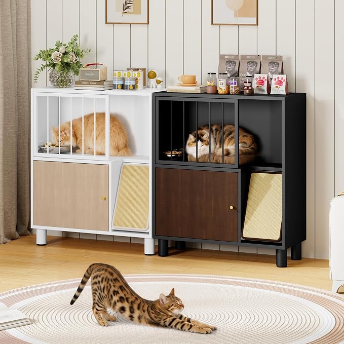Dog Proof Cat Feeding Station, Metal Cat Feeding Cabinet, White | Elevated Cat Feeding Station, Pet Food Station with Storage, Cat Bowl Stand, Scratching Board, Stainless Steel Bowls - Image 9