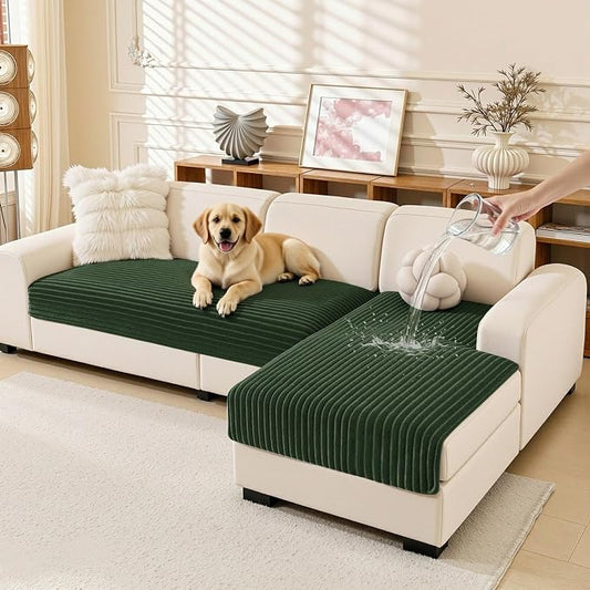 MEETSKY L Shaped Couch Cover, 100% Waterproof Sectional Sofa Covers for Pets, 2 Pieces Non Slip Dog Couch Cover Protector for 2 Cushion Sofa, Washable Sofa Slipcover, Moss Green,Large, 35"x63"+35"x63" by MEETSKY