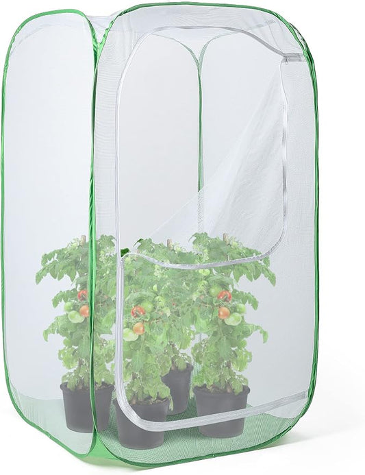 48" Outdoor Mesh Plant Enclosure, Mesh Plant Cover for Pests, Bird and Pest Protection Guard for Fruit, Vegetables, Flowers and Herbs Pop-Up Cage 28 x 28 x 48 Inches by RESTCLOUD