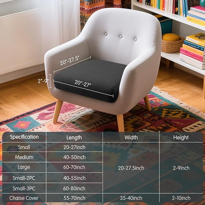 Hokway Couch Cushion Covers Stretch Cushion Covers Sofa Seat Cushion Slipcover Cushion Protector(Black, Small) - Image 3