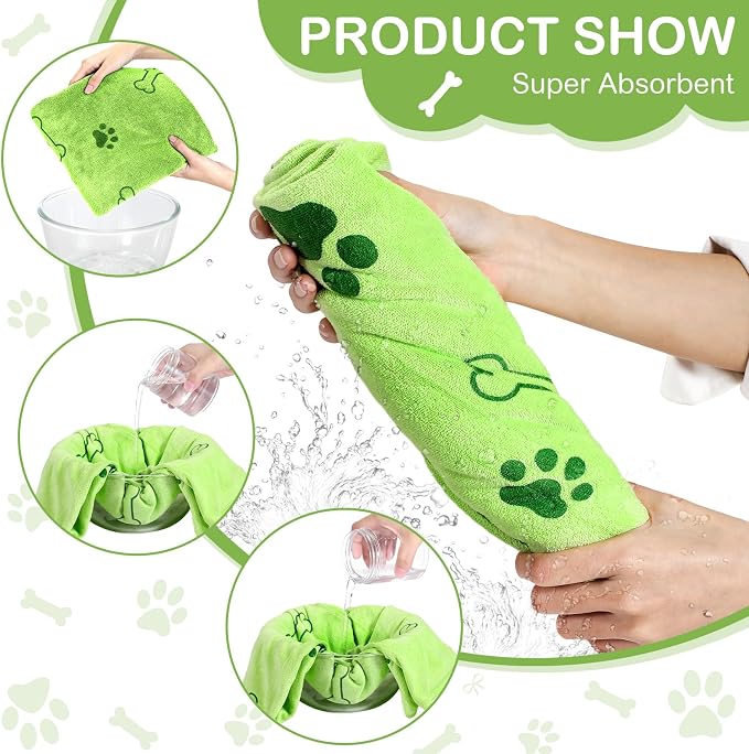 Chumia 8 Pcs Microfiber Dog Towels for Drying Dogs Cats 40 x 24 Inch Pet Towels Bulk for Large Puppy Absorbent Fast Drying Paw Bath Bathing Supplies for Pets(Dog Paw and Bone,Hot Pink,Green) - Image 3