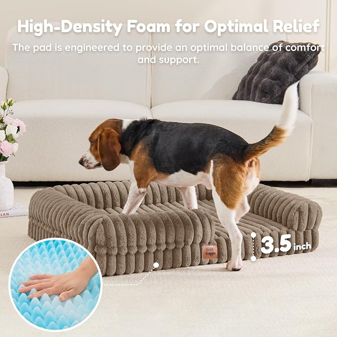 ChiXnuggle Faux Fur Orthopedic Dog Bolster Bed, Waterproof Washable Cover | rectangular dog sofa couch,egg crate foam,non-slip bottom,for large dogs,taupe,35*28*7 - Image 3