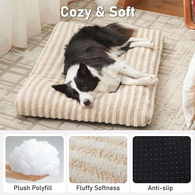 FURTIME Washable XXL Dog Bed for Extra Large Dogs, Giant Dog Crate Beds | Comfy Fluffy Kennel Pad Anti-Slip Pet Sleeping Mat, Machine Washable Dogs Pillow, 47"x29"x4", White - Image 2