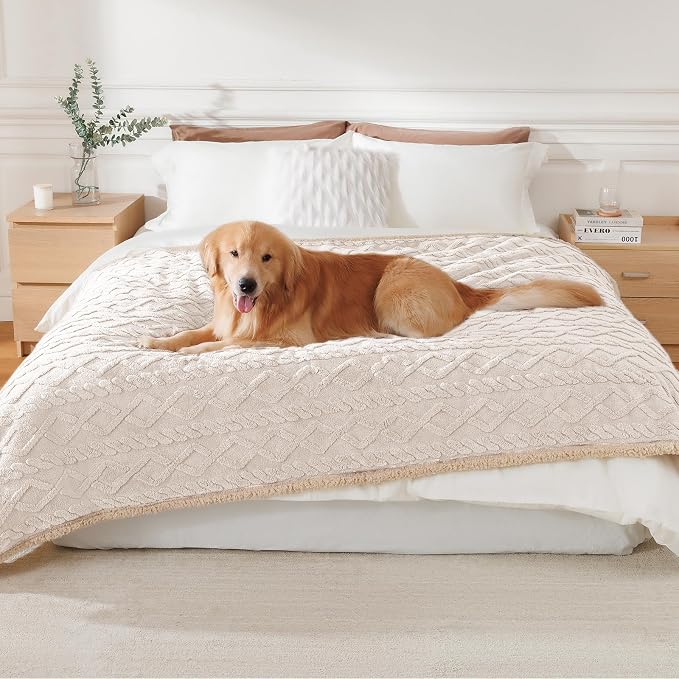 Luciphia Waterproof Blanket for Twin Bed Reversible Fleece Couch Cover | Reversible waterproof pet blanket soft fleece machine washable protect couch bed, Beige-thicken 85" x 57" - Image 9